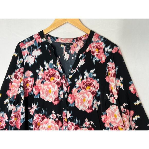 Torrid Dark Floral Top Womens Size 1X Pintuck Button Up Black Bloomcore - Picture 3 of 14